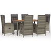 vidaXL 7 pcs conjunto de jantar p/ jardim c/ almofad&otilde;es vime PE cinza