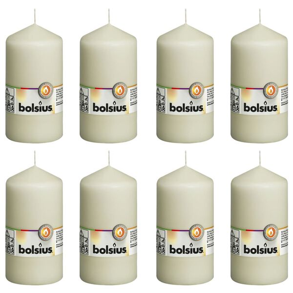 Bolsius Velas cil&iacute;ndricas 8 pcs 130x68 mm cor marfim