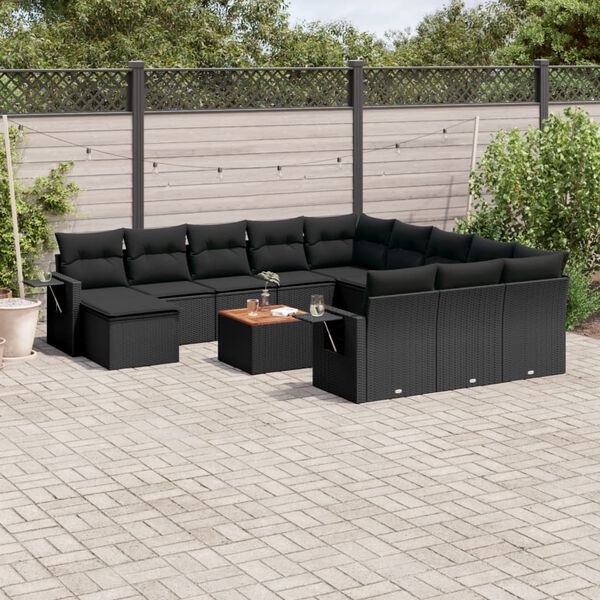 vidaXL 13 pcs conjunto de sof&aacute;s de jardim com almofad&otilde;es vime PE preto