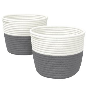 vidaXL Cestos de arruma&ccedil;&atilde;o 2 pcs &Oslash;24x18 cm algod&atilde;o cinzento e branco