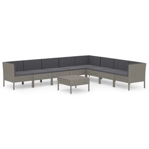 vidaXL 9 pcs conjunto lounge de jardim c/ almofad&otilde;es vime PE cinzento