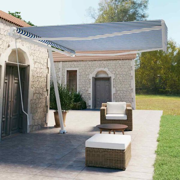 vidaXL Toldo retr&aacute;til manual independente 400x350 cm azul e branco