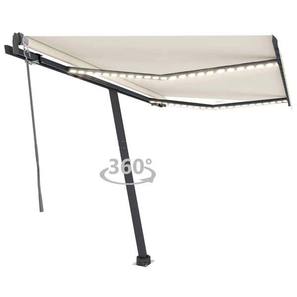 vidaXL Toldo autom&aacute;tico com LED e sensor de vento 300x250 cm creme