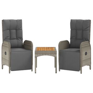 vidaXL Poltronas de jardim reclin&aacute;veis 2 pcs com mesa vime PE cinza