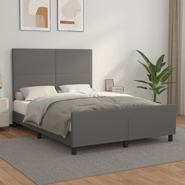 vidaXL Estrutura cama c/ cabeceira 140x190cm couro artificial cinzento