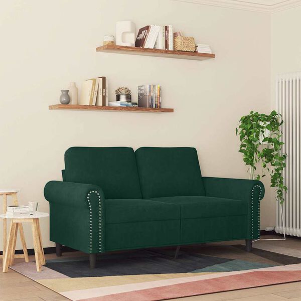 vidaXL Sof&aacute; de 2 lugares 120 cm veludo verde-escuro