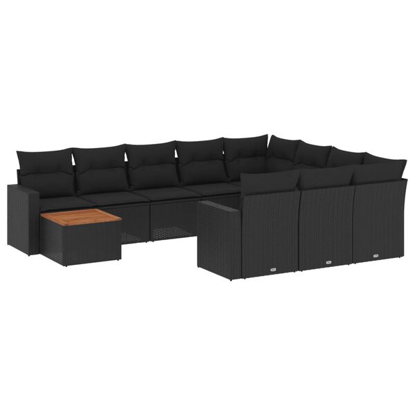 vidaXL 11 pcs conjunto sof&aacute;s de jardim c/ almofad&otilde;es vime PE preto