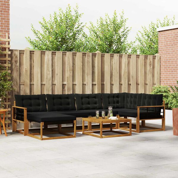 vidaXL Conjunto de Sof&aacute;s para Exterior 19 pcs Natural e Preto