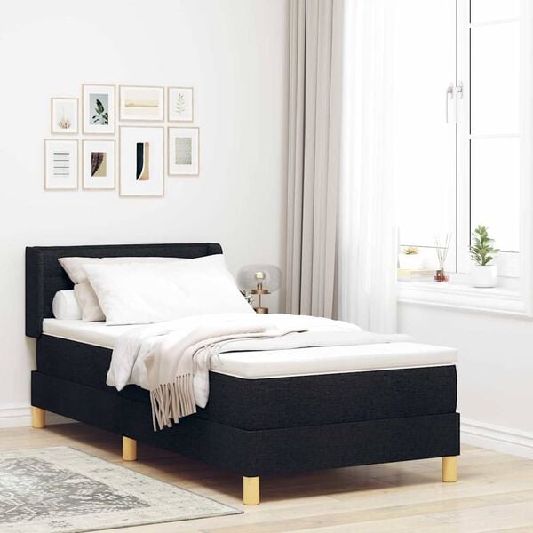 vidaXL Cama Box com colch&atilde;o com cabeceira Preto 200 x 90 cm Poli&eacute;ster