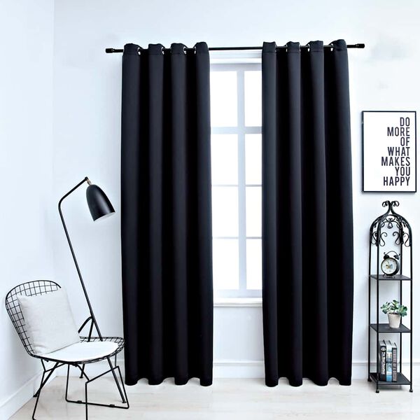 vidaXL Cortinas blackout com argolas em metal 2 pcs 140x175 cm preto