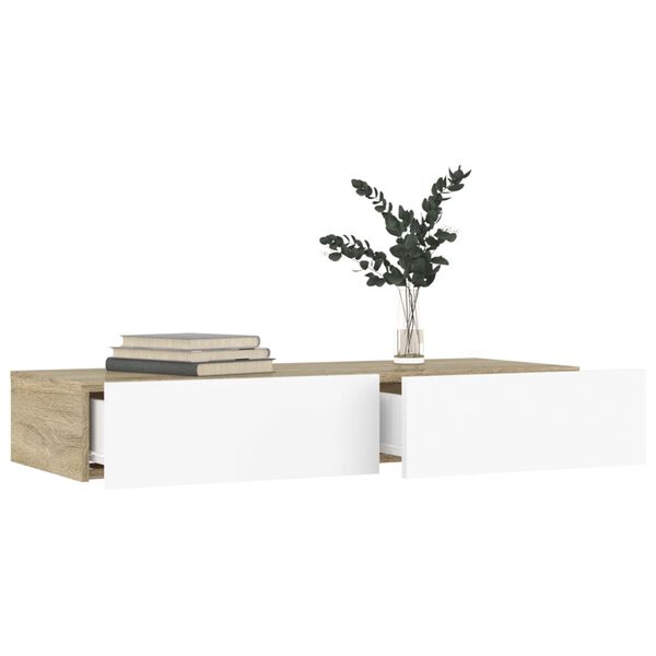 vidaXL M&oacute;vel de TV com luzes LED 90x35x15,5 cm branco/carvalho sonoma