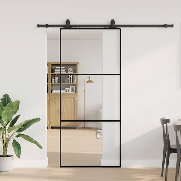 vidaXL Porta deslizante c/ conj. ferragens 90x205cm vidro ESG preto