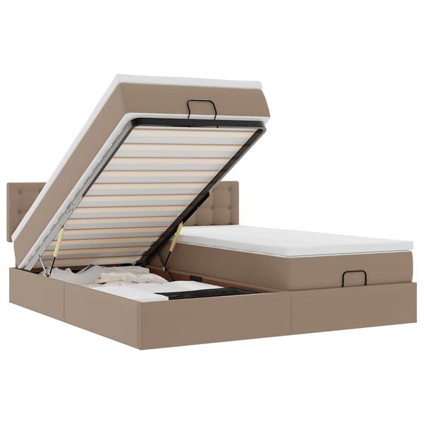 vidaXL Estrutura de cama otomana com colch&otilde;es cappucino 160x200 cm