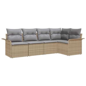 vidaXL Conjunto de Sof&aacute; de Jardim com almofada 5 pcs Bege vime PE