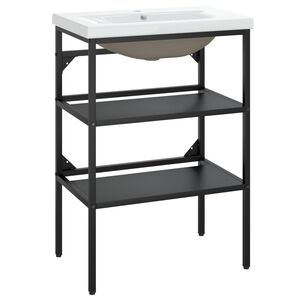 vidaXL Estrutura de lavat&oacute;rio c/ lavat&oacute;rio embutido ferro preto