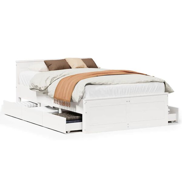 vidaXL Cama sem colch&atilde;o com cabeceira 135x190 cm pinho maci&ccedil;o branco