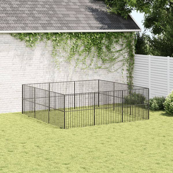 vidaXL Parque para c&atilde;es com 12 pain&eacute;is a&ccedil;o galvanizado preto