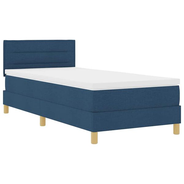vidaXL Cama Box com colch&atilde;o com cabeceira Azul 90 x 200 cm tecido