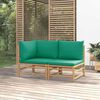 vidaXL 2 pcs conjunto lounge de jardim bambu c/ almofadões verdes