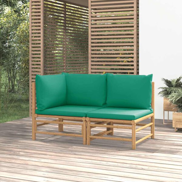 vidaXL 2 pcs conjunto lounge de jardim bambu c/ almofadões verdes