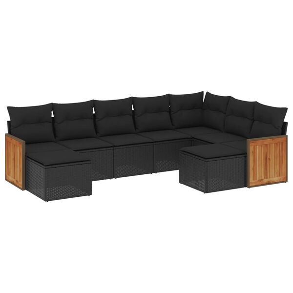 vidaXL 9 pcs conjunto de sof&aacute;s p/ jardim c/ almofad&otilde;es vime PE preto