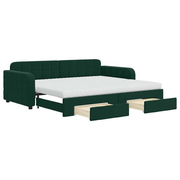vidaXL Sof&aacute;-cama c/ gavet&atilde;o e gavetas 90x200 cm veludo verde-escuro