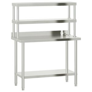vidaXL Mesa trabalho cozinha c/ prateleira 110x55x150cm a&ccedil;o inoxid&aacute;vel
