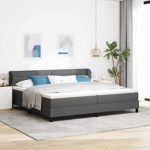 vidaXL Cama Box com colch&atilde;o Cinzento escuro 200 x 200 cm tecido