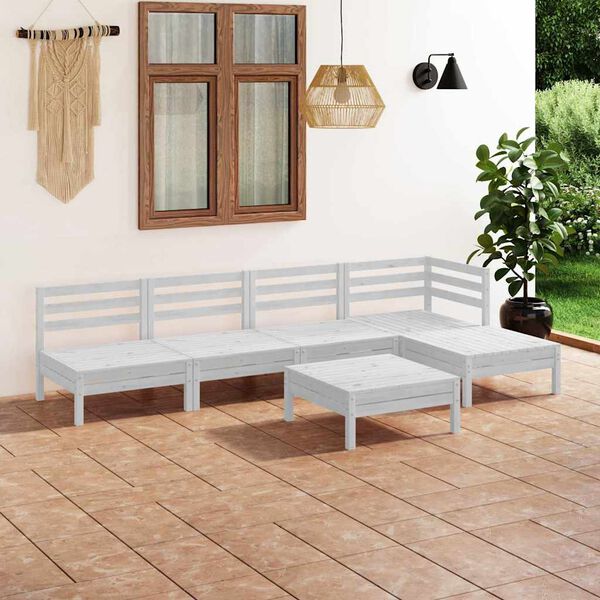 vidaXL 6 pcs conjunto lounge de jardim pinho maci&ccedil;o branco