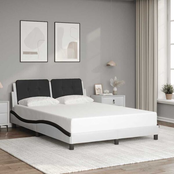 vidaXL Estrutura de cama sem colch&atilde;o Zadar couro artif. 140x190cm branco/preto