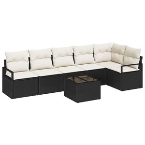 vidaXL Conjunto de Sof&aacute; de Jardim com almofada 7 pcs Marrom e Creme