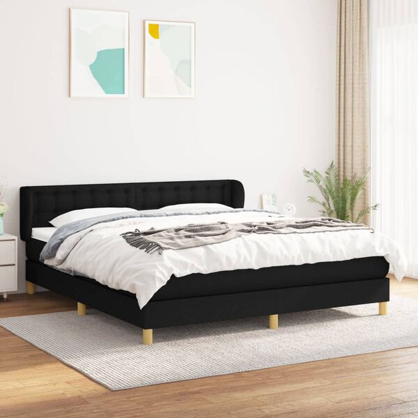 vidaXL Cama com molas/colch&atilde;o 180x200 cm tecido preto