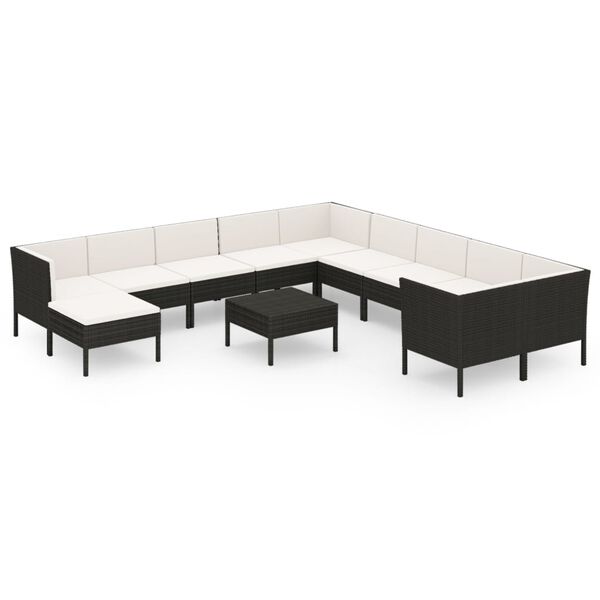 vidaXL 12 pcs conjunto lounge de jardim c/ almofad&otilde;es vime PE preto