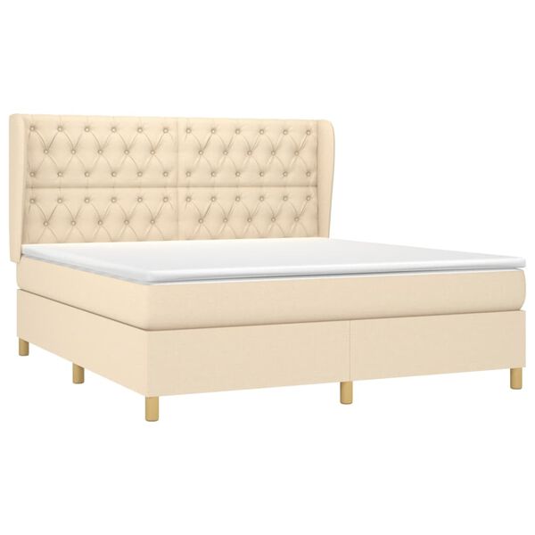 vidaXL Cama com molas/colch&atilde;o 160x200 cm tecido cor creme