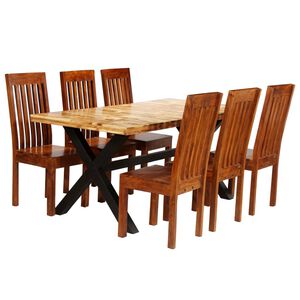 vidaXL Conjunto mesa de jantar 7 pcs madeira mangueira e ac&aacute;cia maci&ccedil;a
