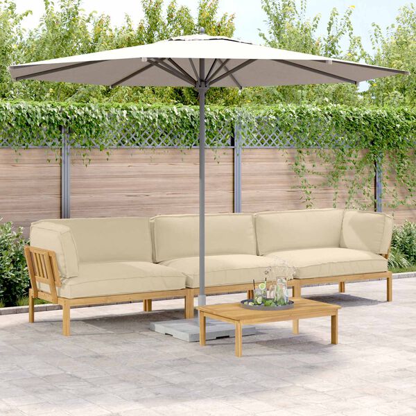 vidaXL Conjunto de Sof&aacute;s Liso 4 pcs Bege Madeira S&oacute;lida de Ac&aacute;cia