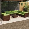 vidaXL 10 pcs conjunto lounge jardim c/ almofad&otilde;es vime PE castanho