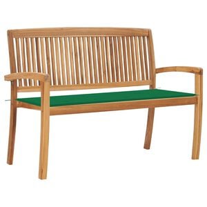 vidaXL Banco de jardim empilh&aacute;vel c/ almofad&atilde;o 128,5 cm teca maci&ccedil;a