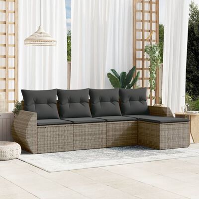 vidaXL 5 pcs conjunto sofás de jardim c/ almofadões vime PE cinzento