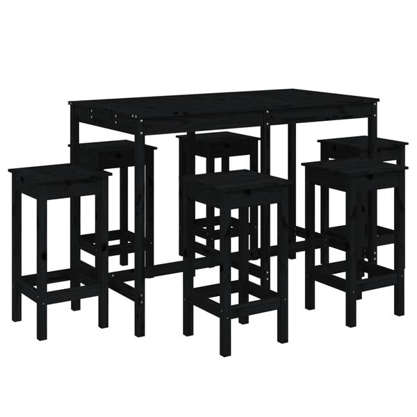 vidaXL 7 pcs conjunto de bar para jardim pinho maci&ccedil;o preto