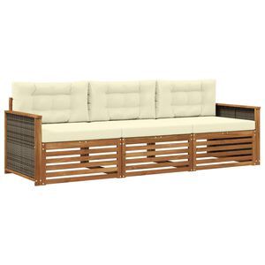 vidaXL Conjunto de Sof&aacute;s para Exterior 3 unid. Natural e Creme