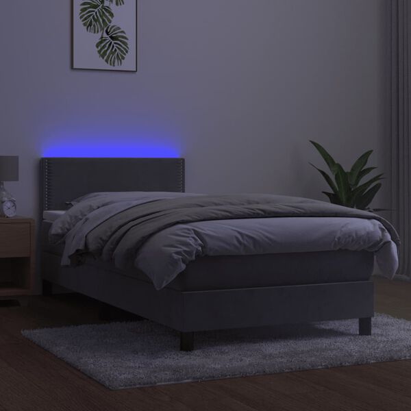 vidaXL Cama box spring c/ colch&atilde;o/LED 90x200 cm veludo cinzento-claro