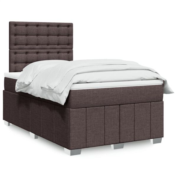 vidaXL Cama boxspring com colch&atilde;o 120x190 cm tecido castanho-escuro