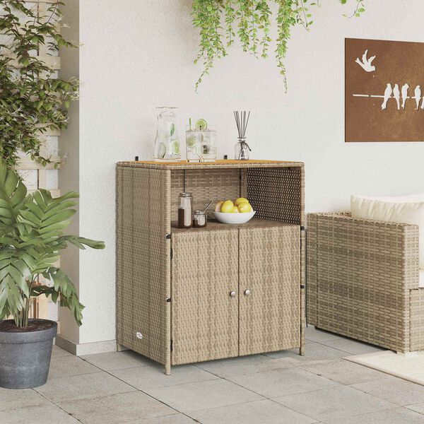 vidaXL Arm&aacute;rio com porta Bege 70 x 50 x 87 cm Poli&eacute;ster e Rattan Roly