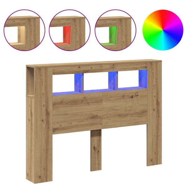vidaXL Cabeceira com luzes LED derivados de madeira carvalho artisiano