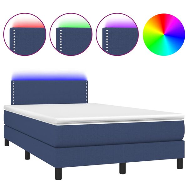 vidaXL Cama box spring c/ colch&atilde;o e LED 120x190 cm tecido azul