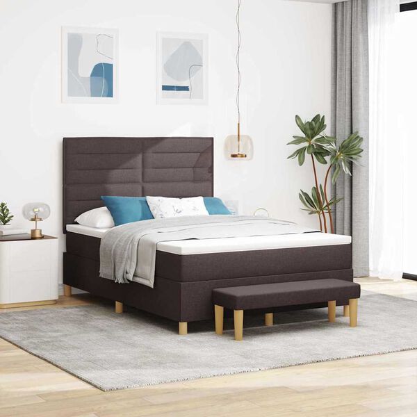 vidaXL Cama Box com colch&atilde;o Castanho escuro 140 x 190 cm tecido