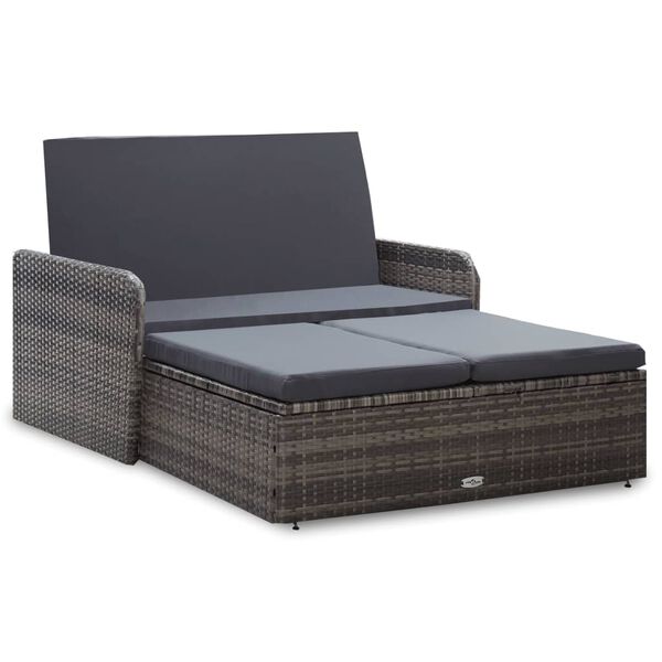 vidaXL 2 pcs conjunto lounge de jardim c/ almofadões vime PE cinzento