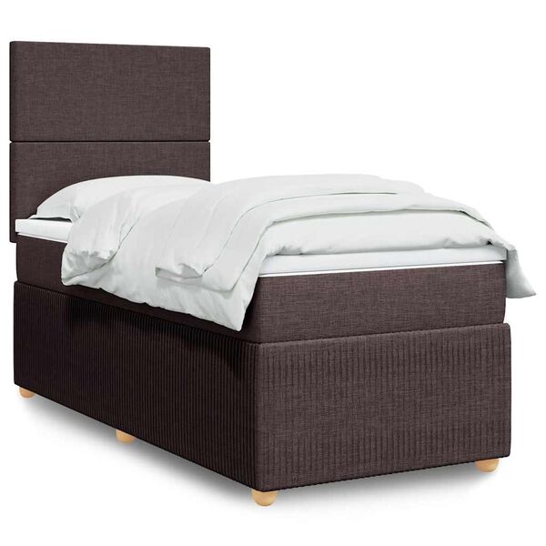 vidaXL Cama com molas/colch&atilde;o 90x190 cm tecido castanho-escuro