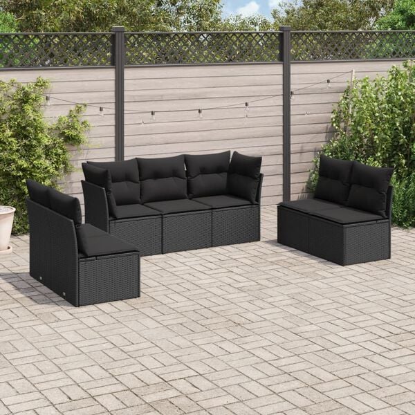 vidaXL 7 pcs conjunto de sof&aacute;s p/ jardim c/ almofad&otilde;es vime PE preto